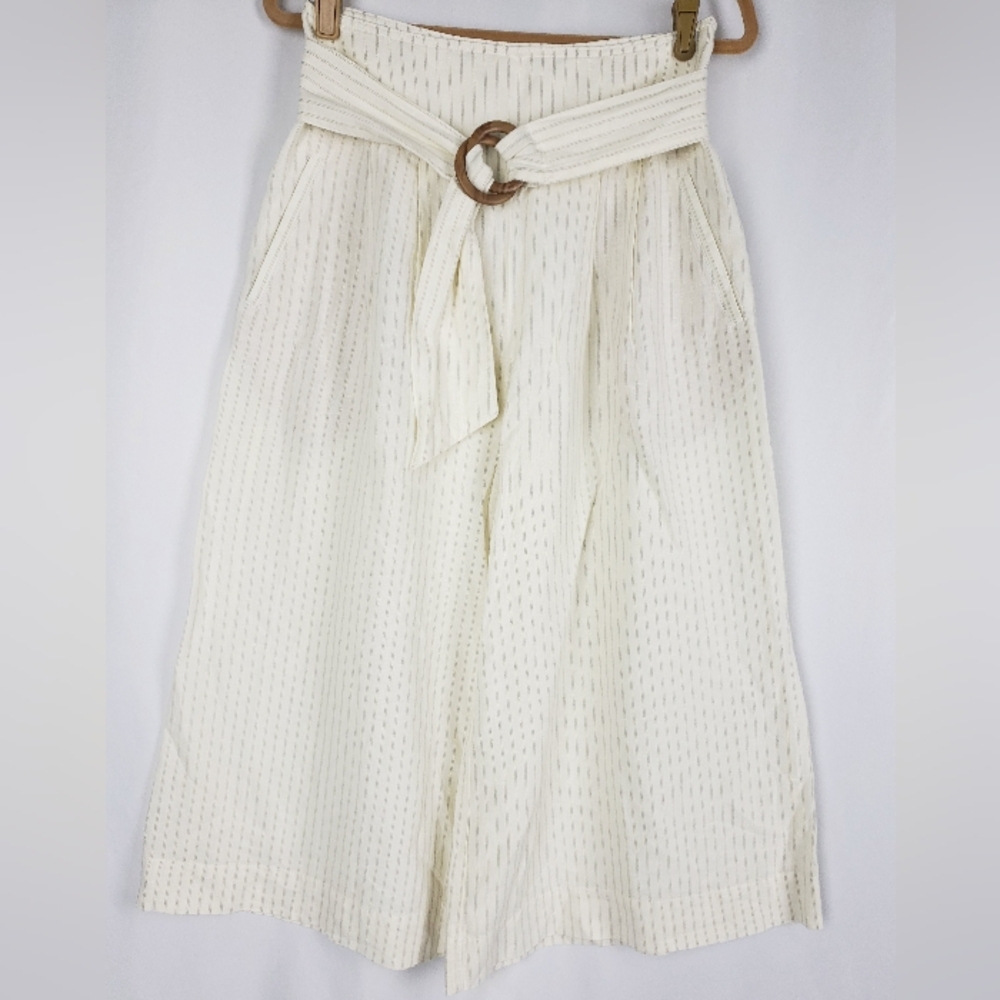 Anthropologie Off-white/ivory Wide Leg Crop Striped Pants Size 4